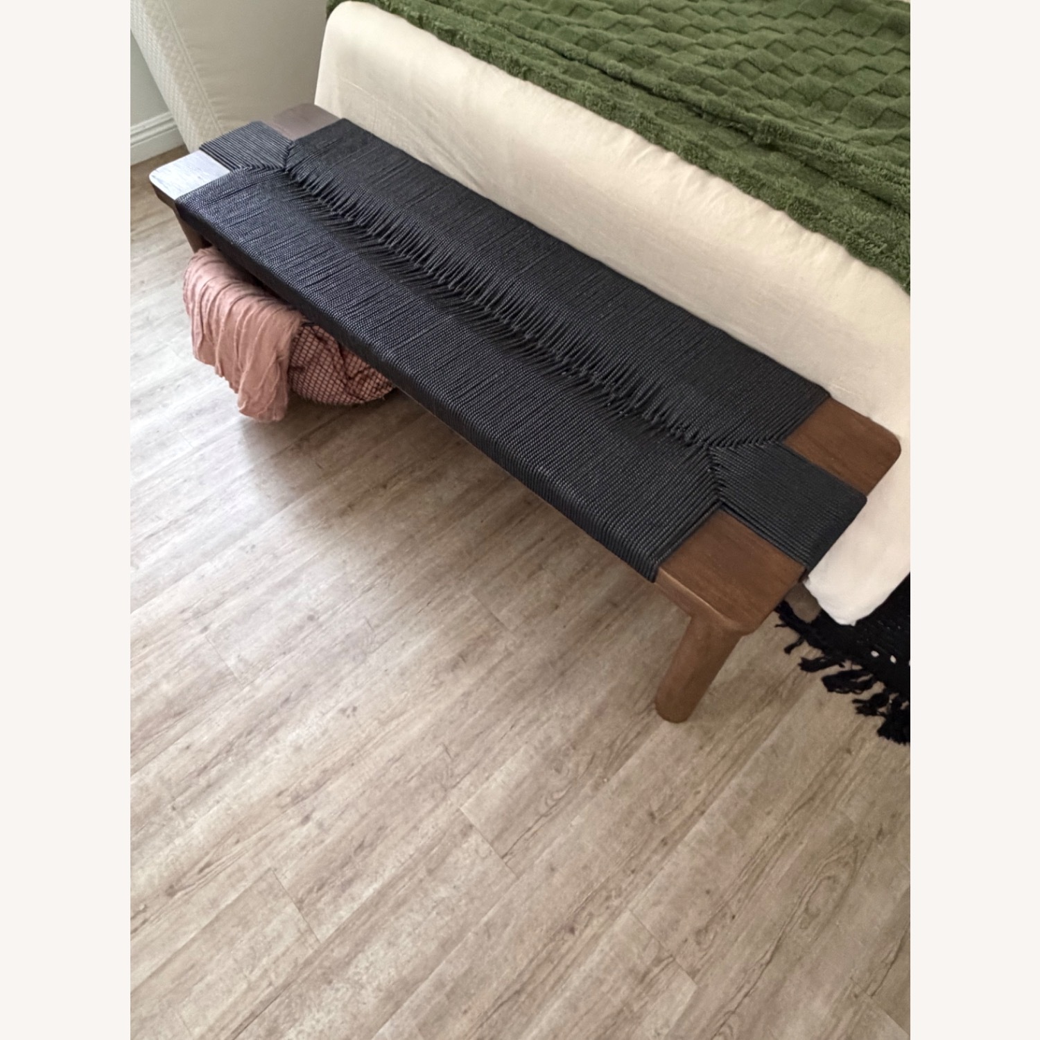 Wrap Wood and Rope Dark Brown Wood Bench - image-2