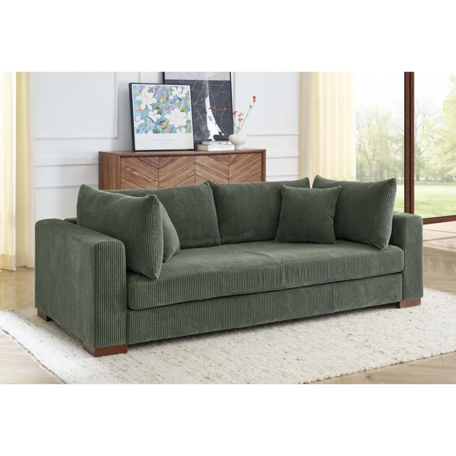 Wayfair Alcantara Green Corduroy 3+ Seater Sofa - image-4