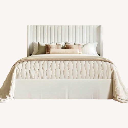 Used Wayfair Candler White Upholstered Queen Bed for sale on AptDeco