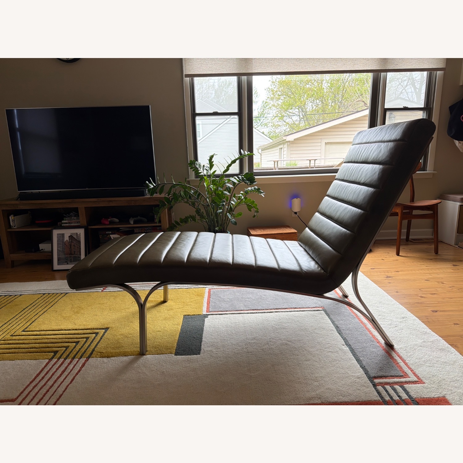 West Elm Emil Dark Gray Leather Chaise Lounge - image-2