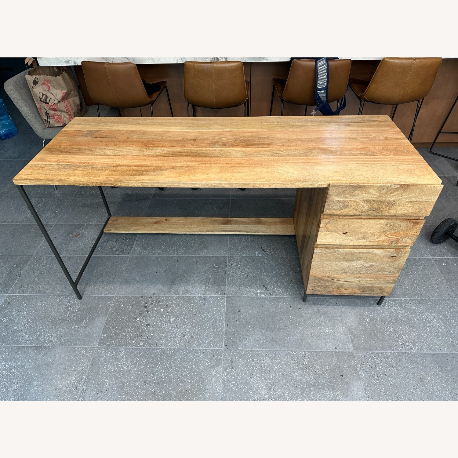 West Elm Industrial Light Brown Wood Desk - image-2