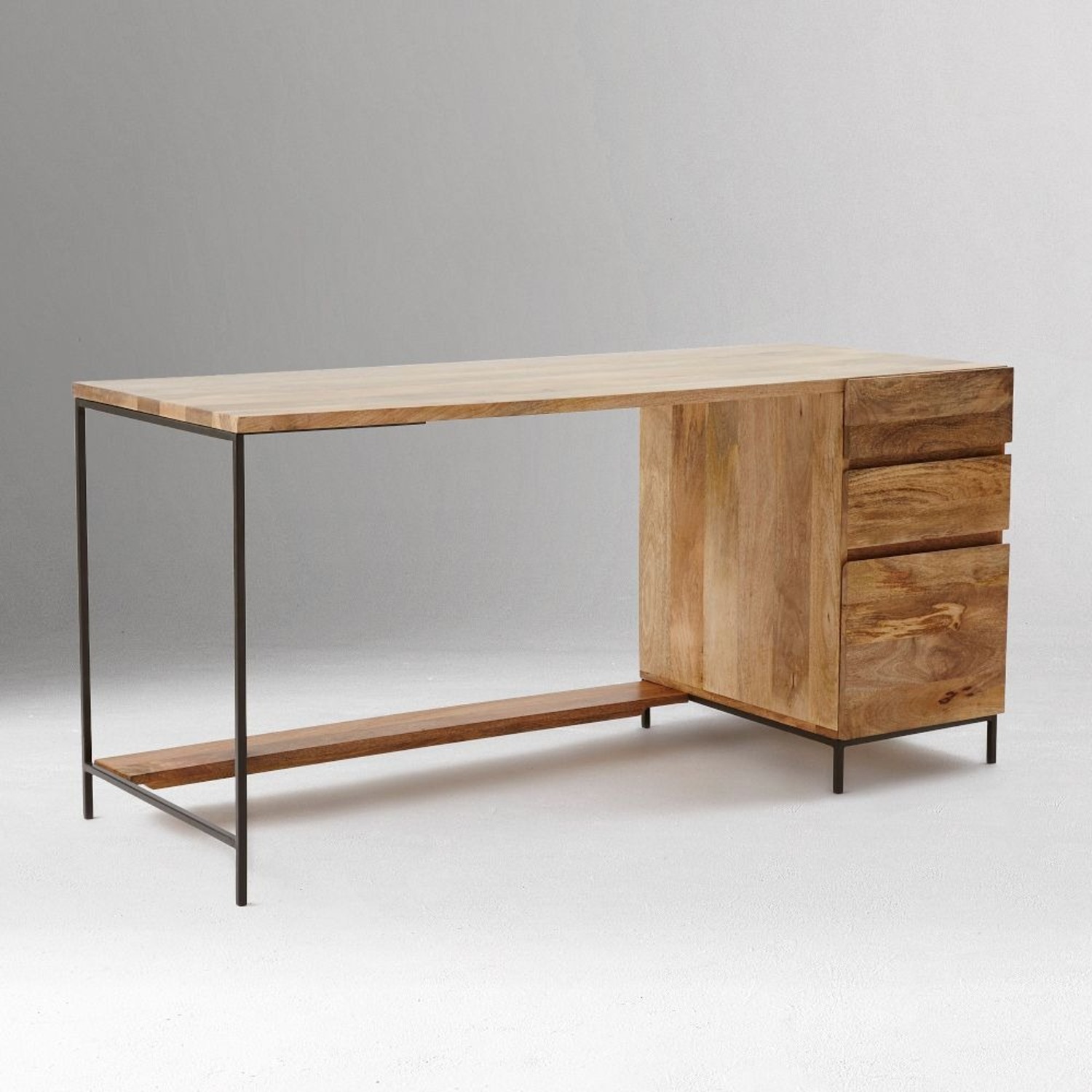 West Elm Industrial Light Brown Wood Desk - image-1