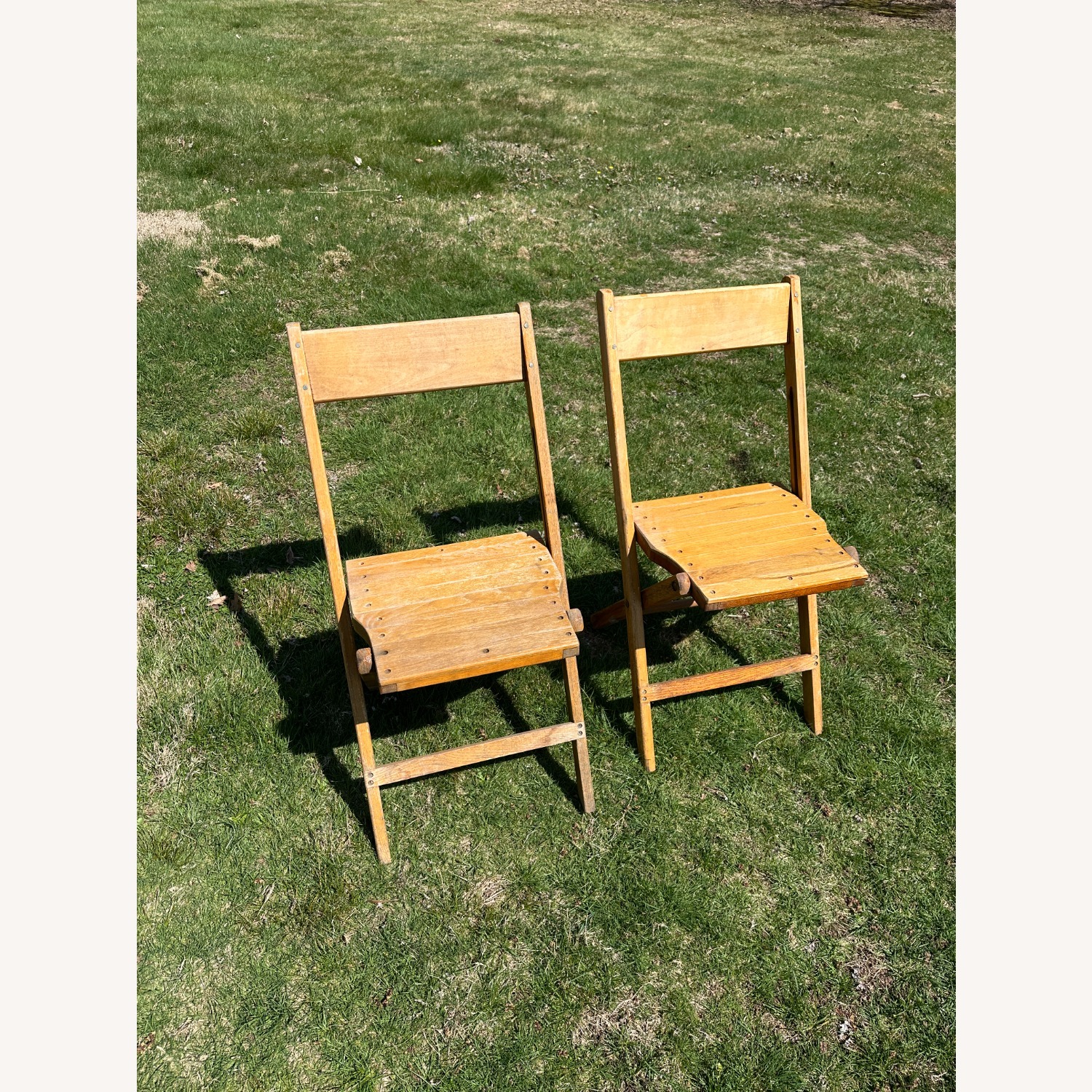 Pair of Synder Wood Vintage Folding Chairs - image-1