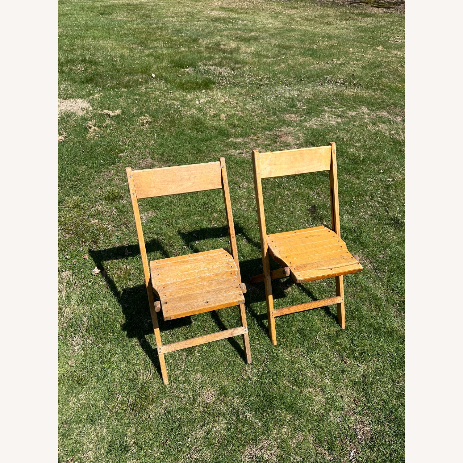 Pair of Synder Wood Vintage Folding Chairs - image-2