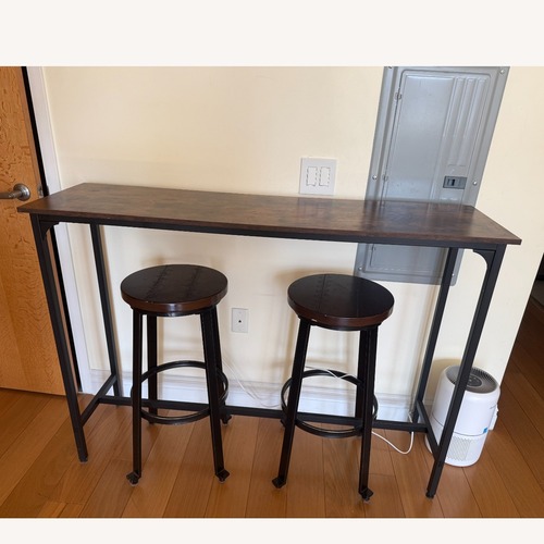 Used Amazon Dark Brown Bar Table  w/ Stools for sale on AptDeco