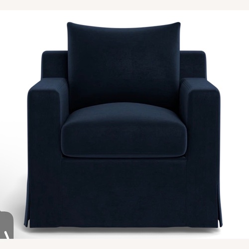 Used Interior Define Blue Sloan Slipcovered Swivel Chair for sale on AptDeco