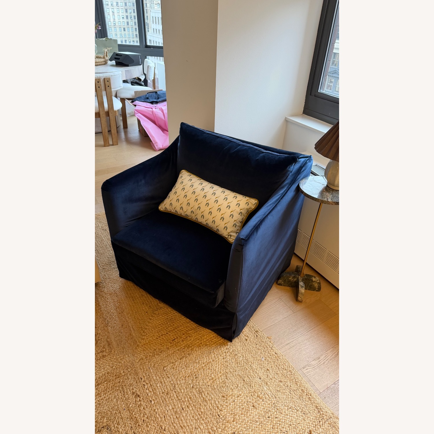 Interior Define Blue Sloan Slipcovered Swivel Chair - image-2