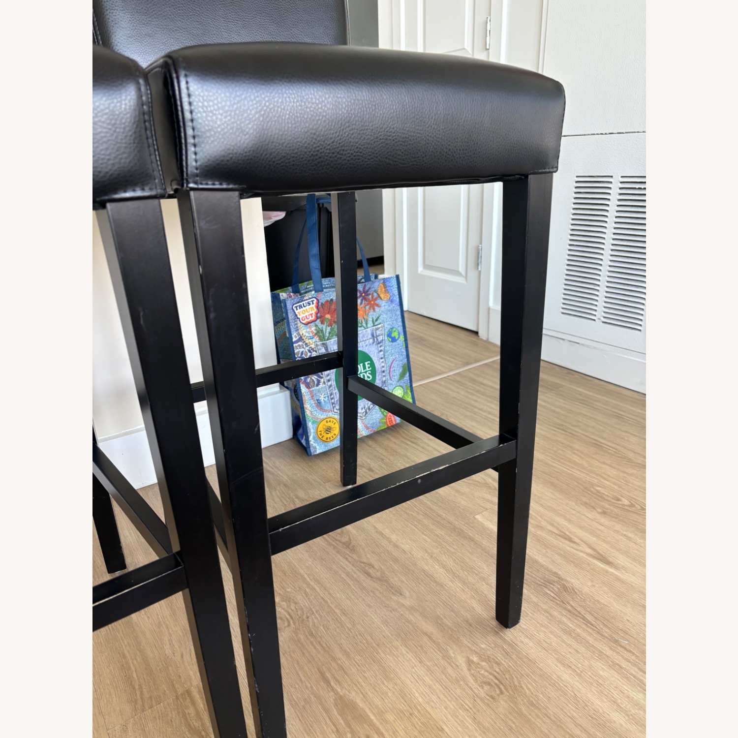 Crate & Barrel Lowe Black Leather Bar Stool Chairs - image-10