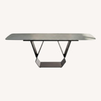 63" Modern Dining Table for 4-6 Gray Stone Top 