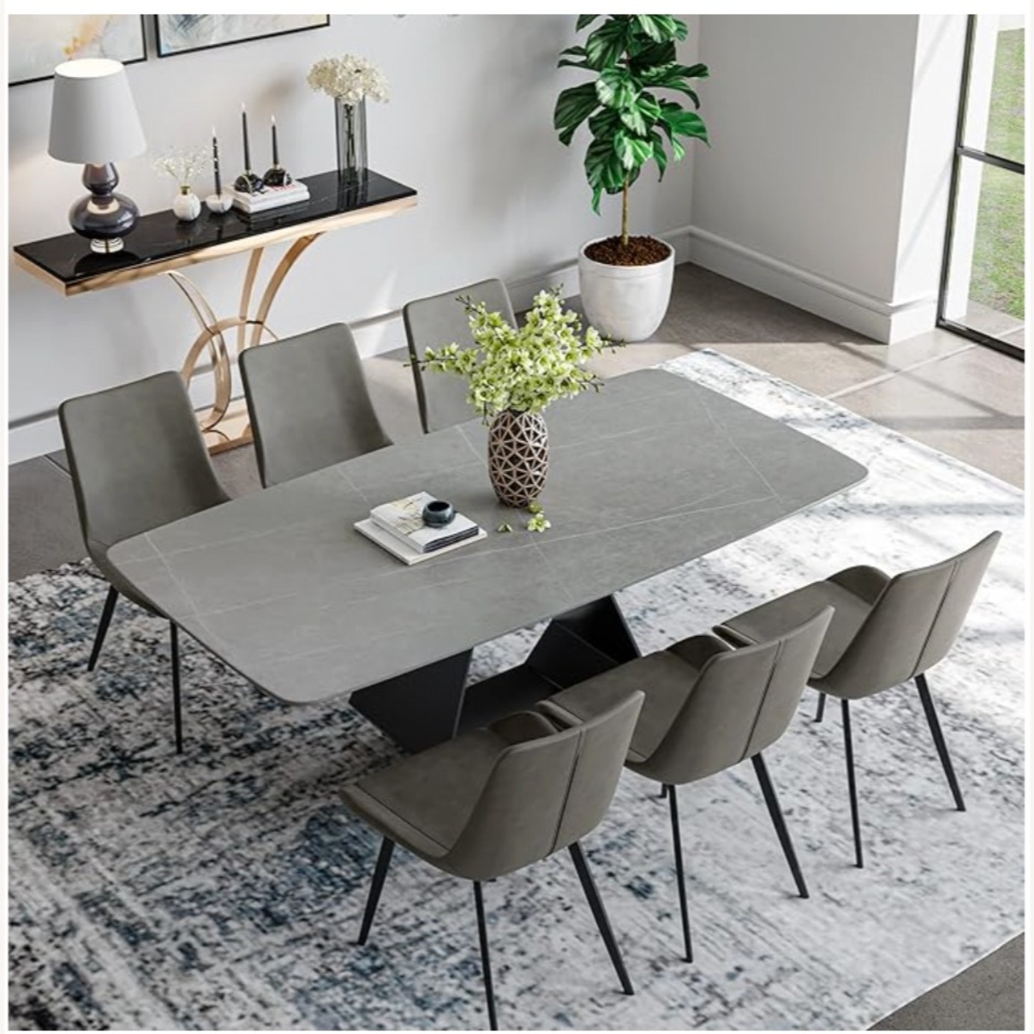 63" Modern Dining Table for 4-6 Gray Stone Top  - image-2