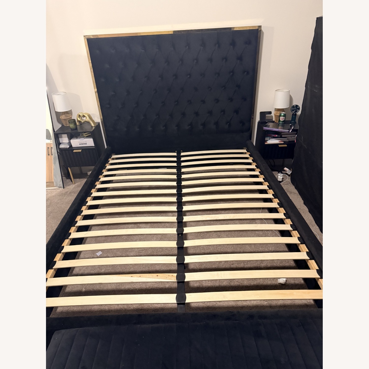 Home Meridian Black Velvet Queen Bed - image-2