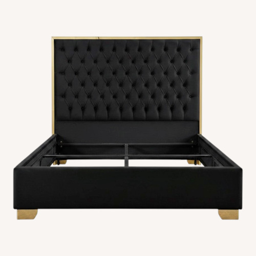 Used Home Meridian Black Velvet Queen Bed for sale on AptDeco