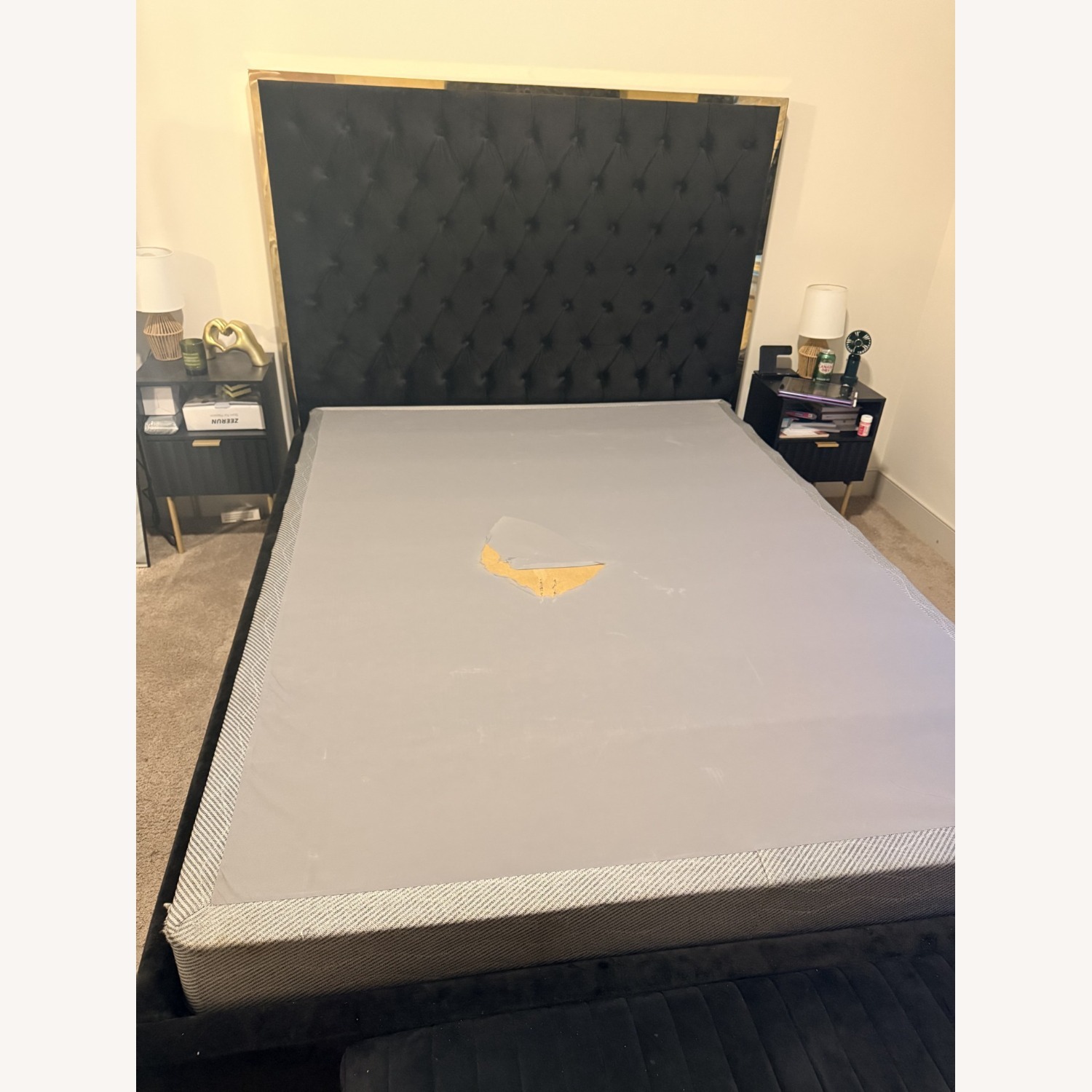 Home Meridian Black Velvet Queen Bed - image-5