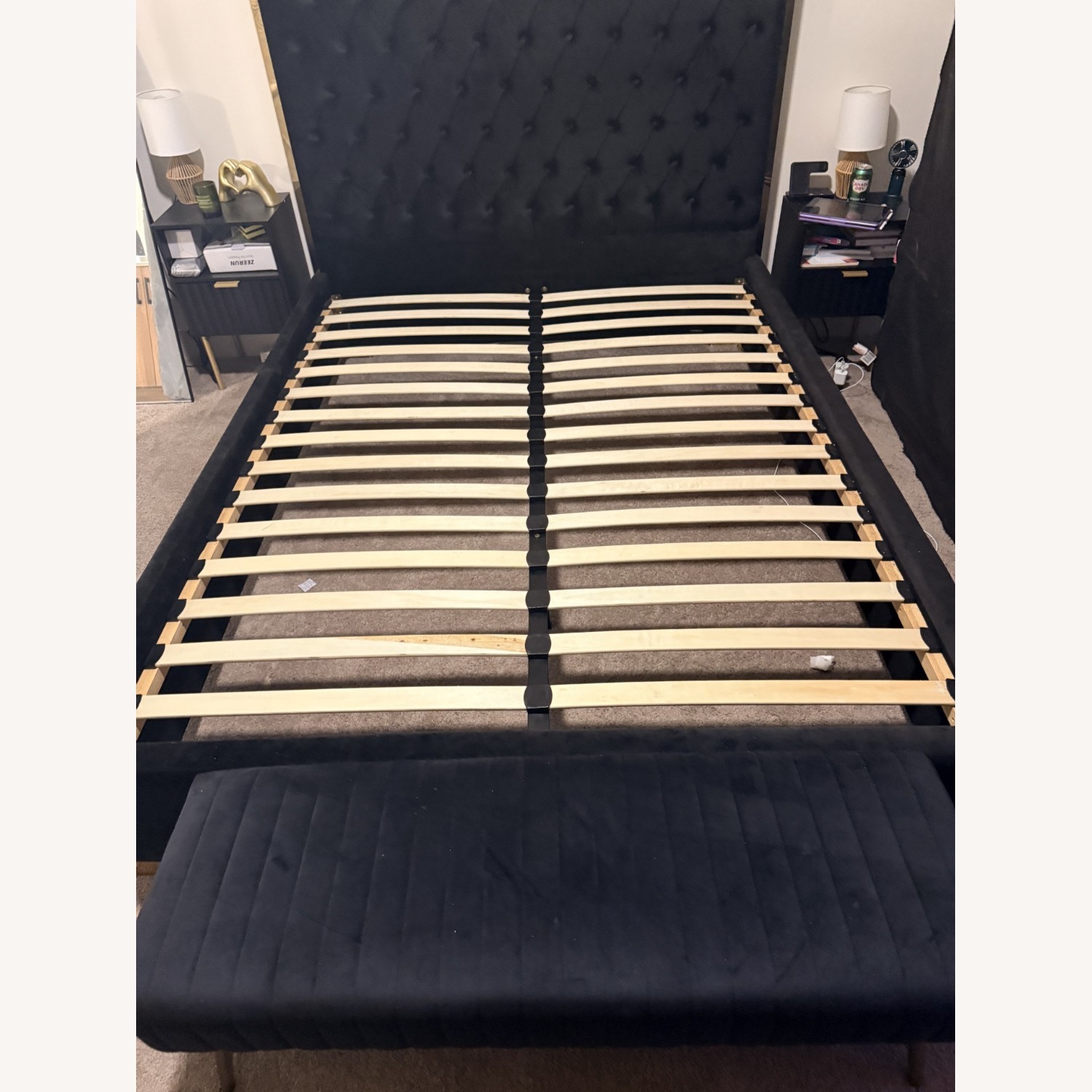 Home Meridian Black Velvet Queen Bed - image-1