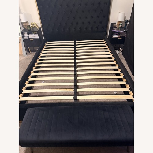 Used Home Meridian Black Velvet Queen Bed for sale on AptDeco