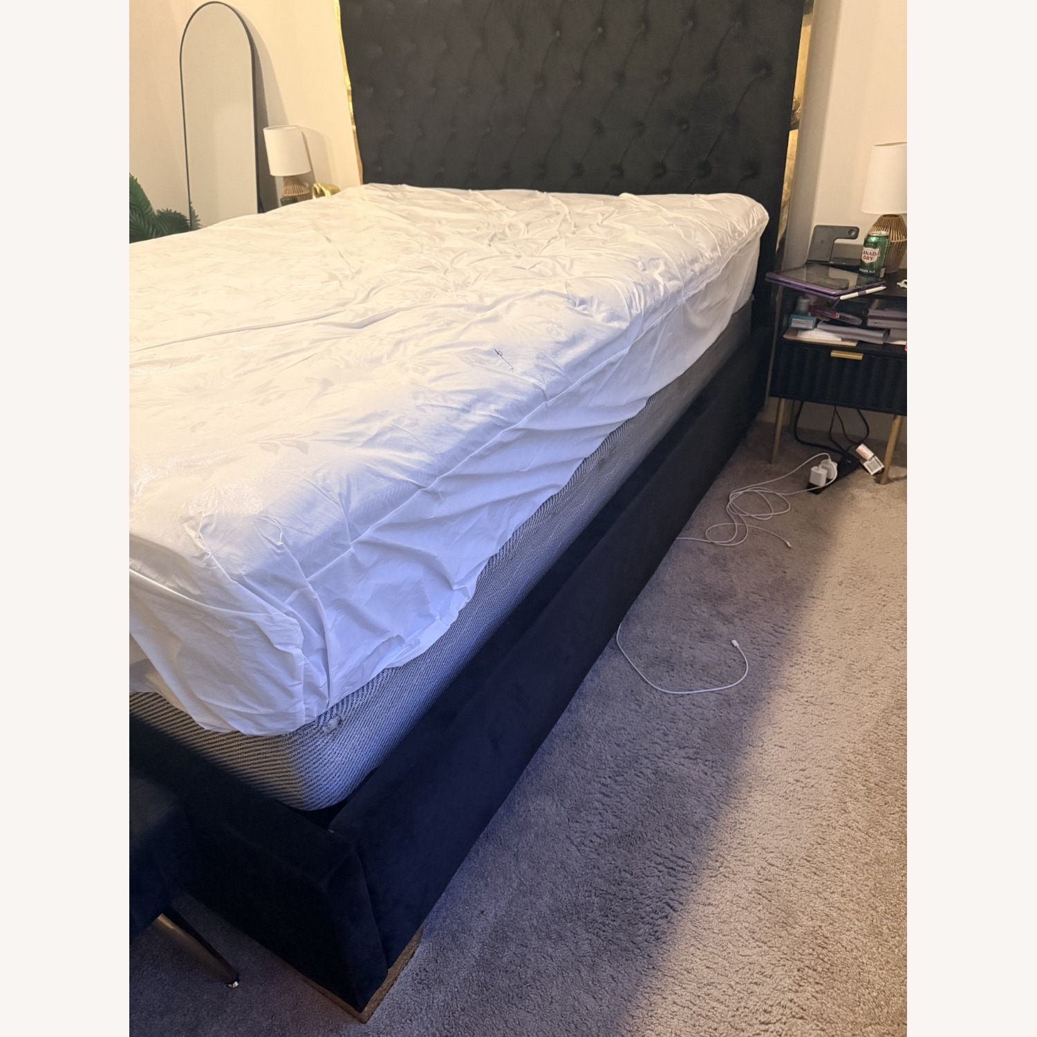 Home Meridian Black Velvet Queen Bed - image-3