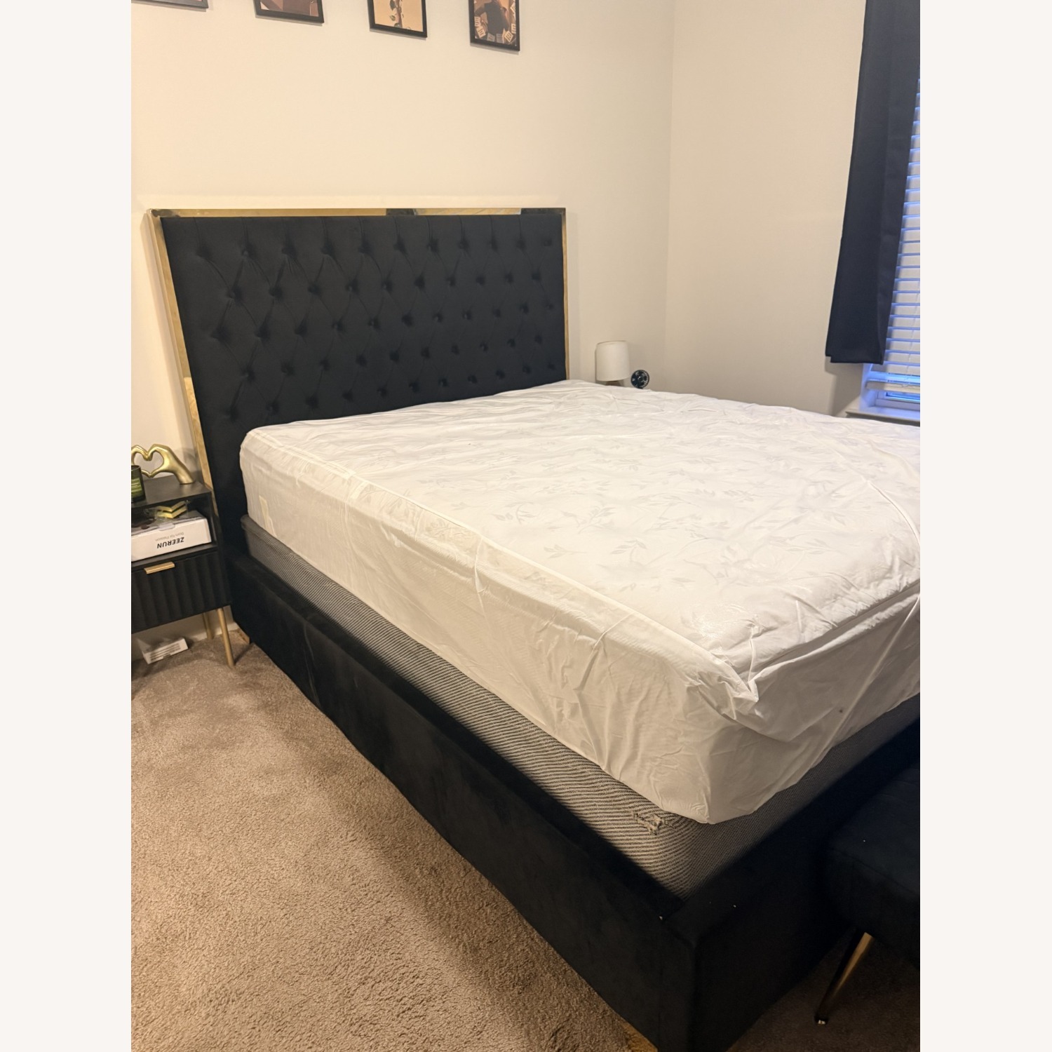 Home Meridian Black Velvet Queen Bed - image-4