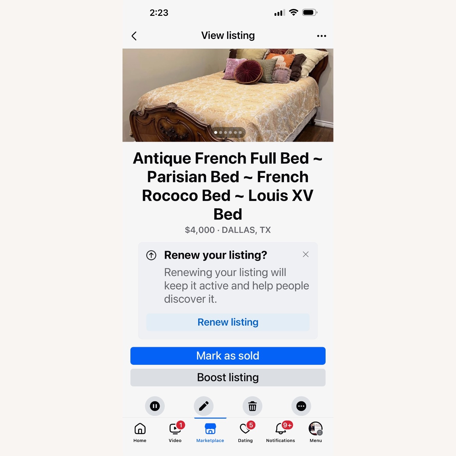 Elegant French Louis XV hand-carved Bed - image-6