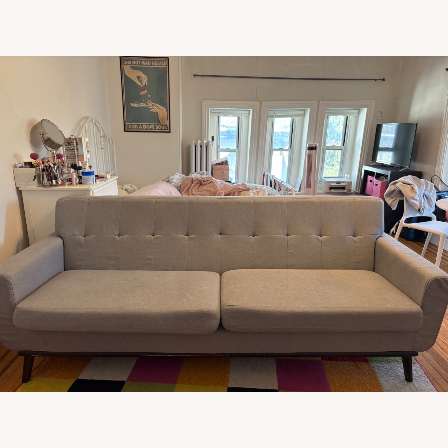 Vintage/Antique Finds Light Gray Fabric Loveseat - image-2