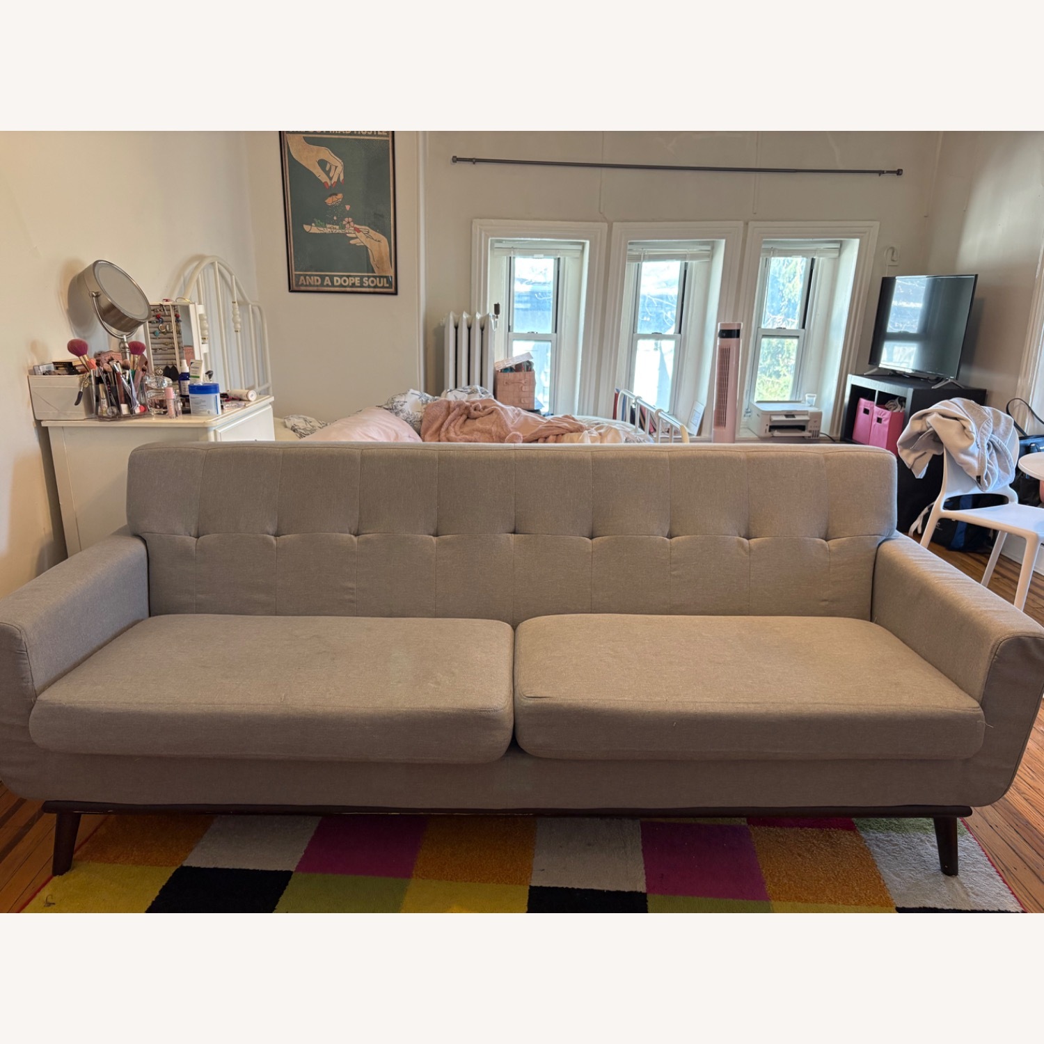 Vintage/Antique Finds Light Gray Fabric Loveseat - image-3