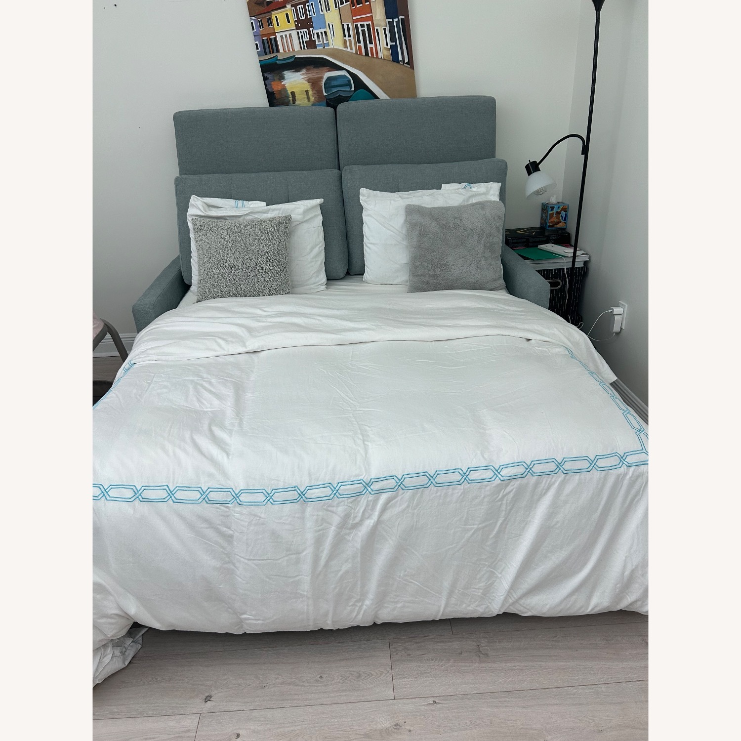 CB2 Bowen Tufted Queen Sleeper Sofa Blue Futon - image-1