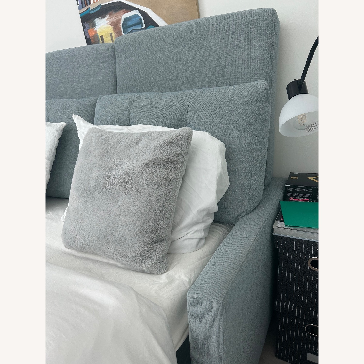 CB2 Bowen Tufted Queen Sleeper Sofa Blue Futon - image-3