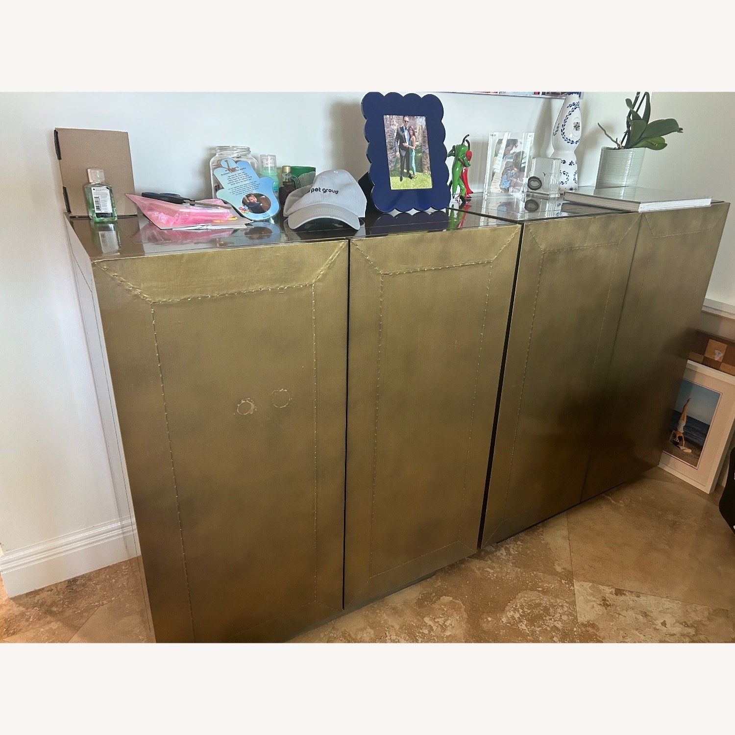 Crate & Barrel Freda Gold Bar Cabinets (Set of 2) - image-1