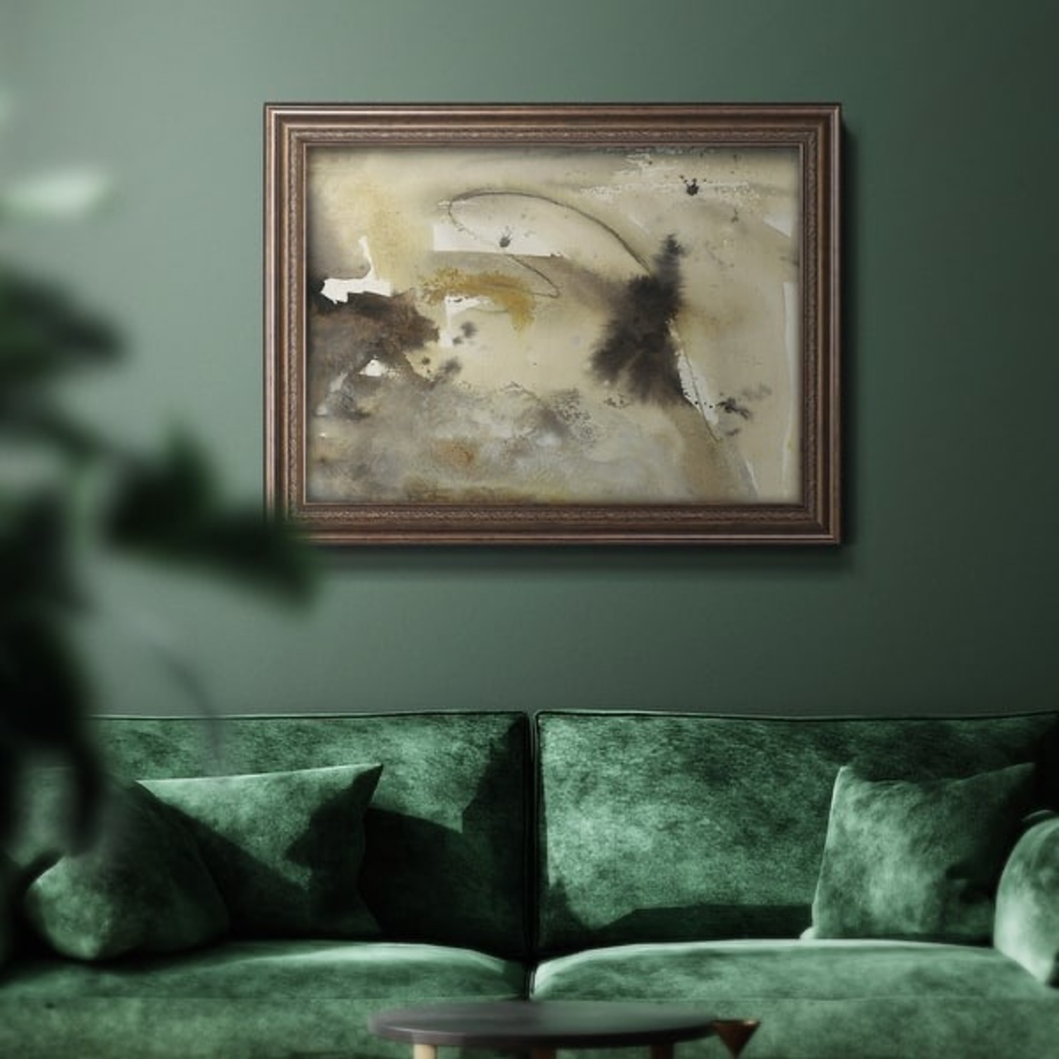 Walnut Wood Frame Floral Abstract Art - image-3