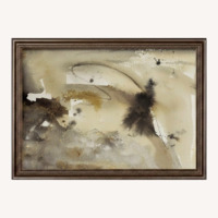 Walnut Wood Frame Floral Abstract Art