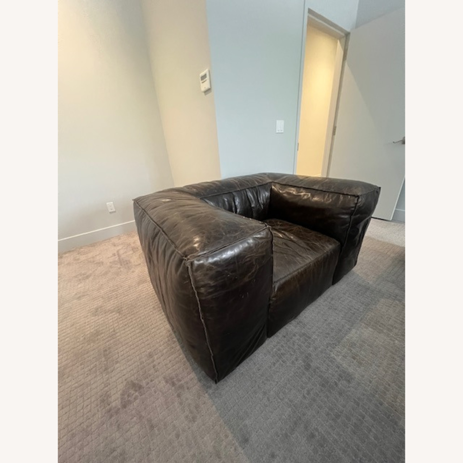 Restoration Hardware Dark Brown Leather Armchair - image-2