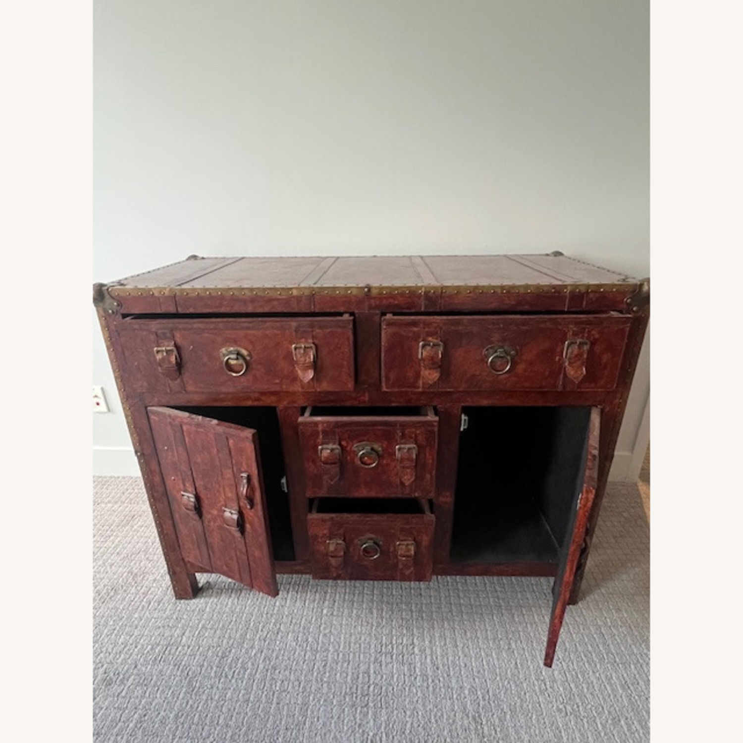 Vintage/Antique Red Leather Dresser with Buckles - image-4