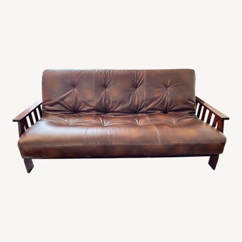 Used Dark Brown Futon Frame W Faux Leather Mattress for sale on AptDeco