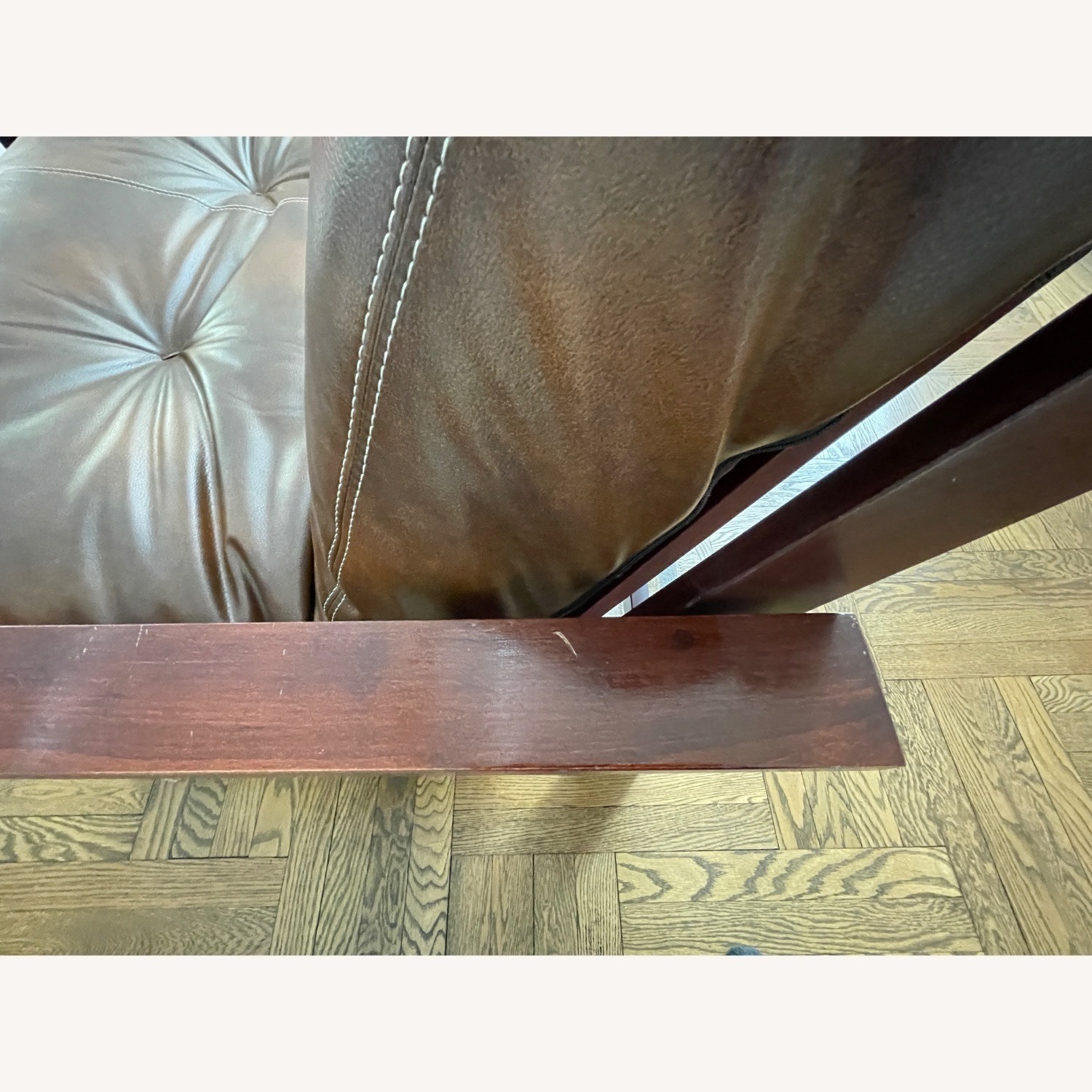 Dark Brown Futon Frame W Faux Leather Mattress - image-7