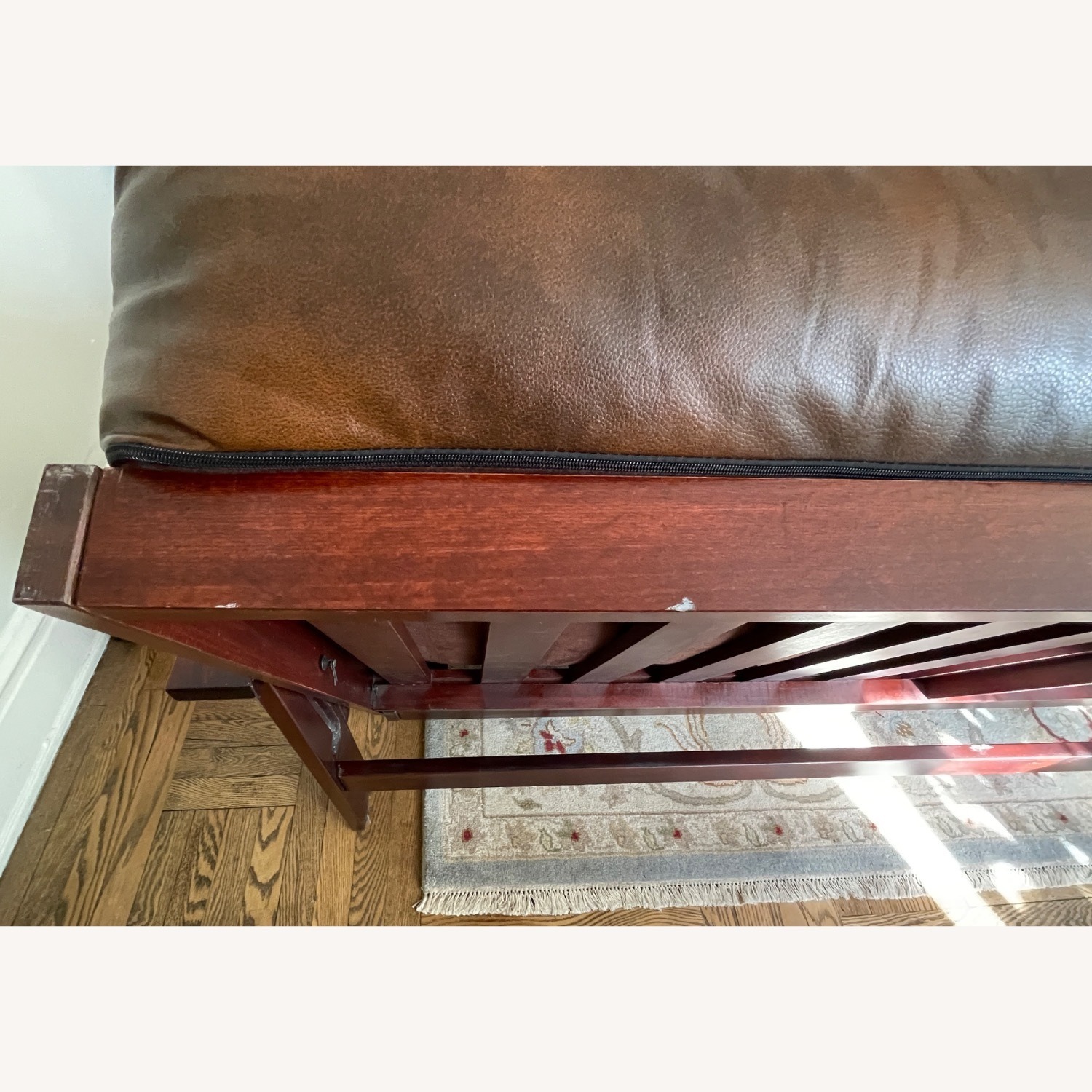 Dark Brown Futon Frame W Faux Leather Mattress - image-6