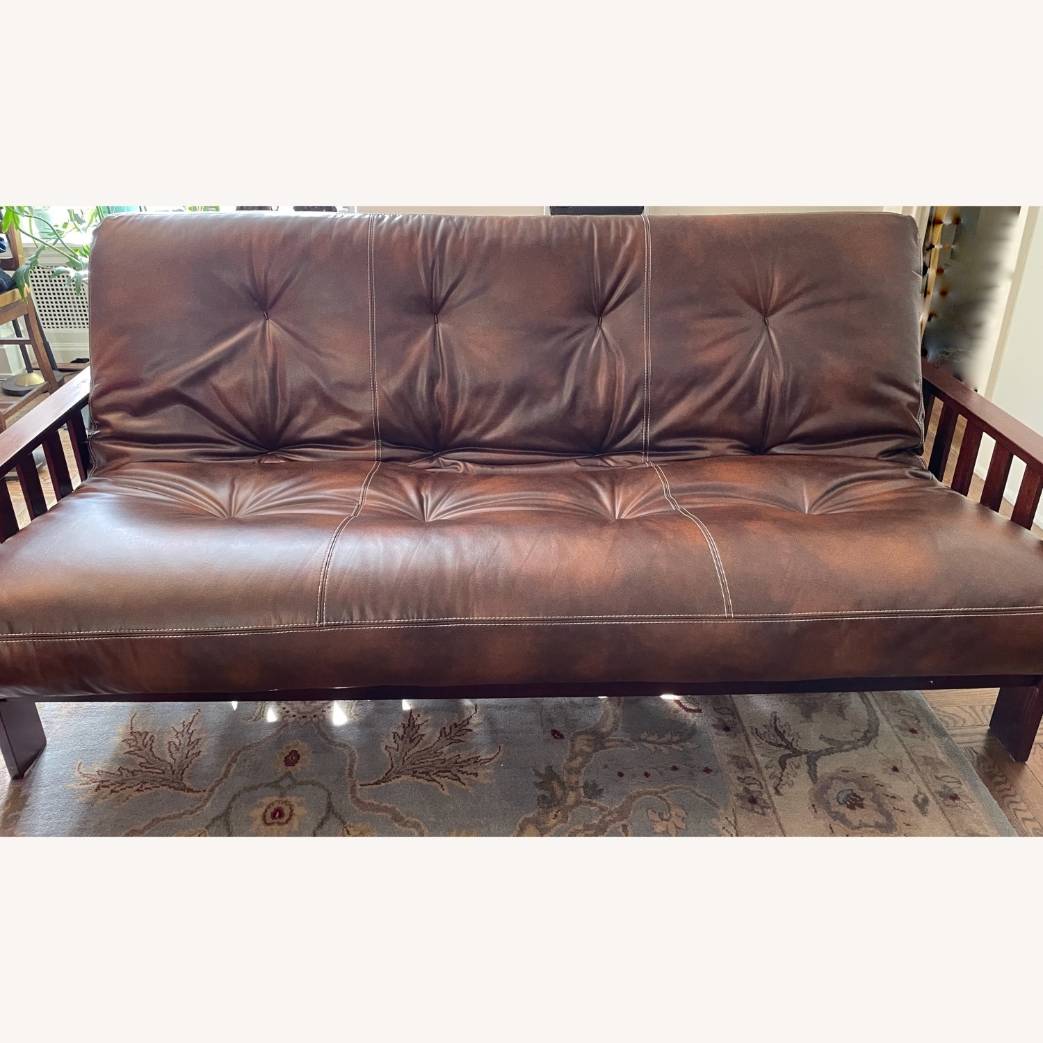 Dark Brown Futon Frame W Faux Leather Mattress - image-10