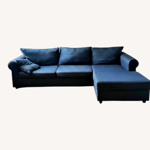 Used Bob's Discount Navy Blue Sectional Couch for sale on AptDeco