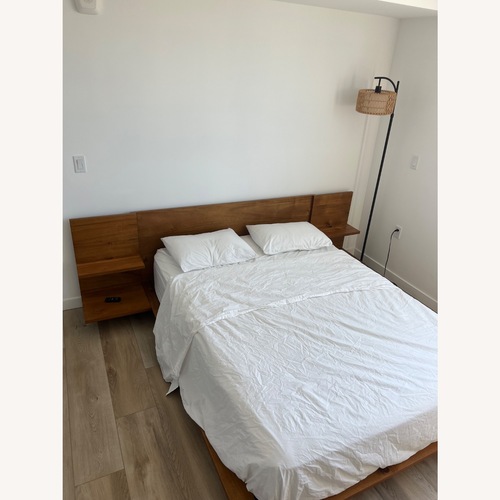 Used CB2 Andes Queen Bed in Acacia Wood for sale on AptDeco
