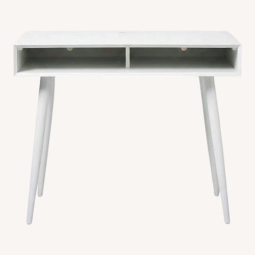 Used Office Depot Mid Century Modern White Wood Desk for sale on AptDeco