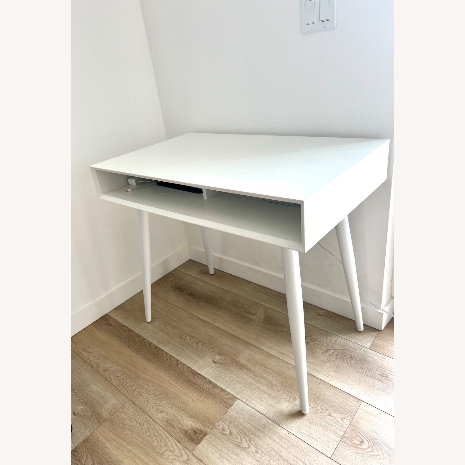 Office Depot Mid Century Modern White Wood Desk - image-1