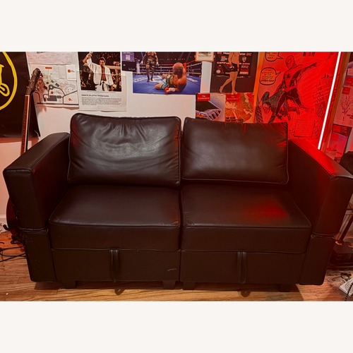 Used Amazon Black Leather Loveseat with Storage for sale on AptDeco