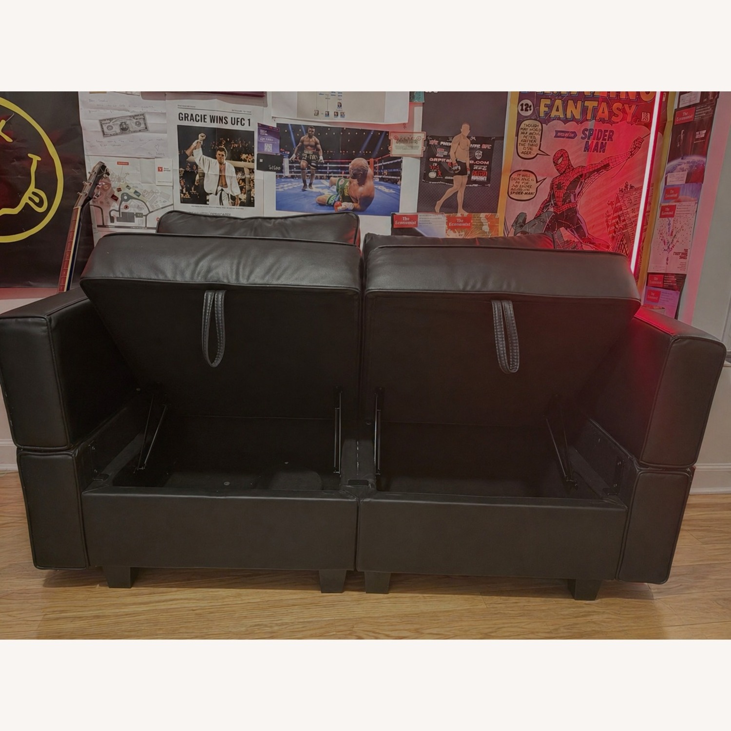 Amazon Black Leather Loveseat with Storage - image-4