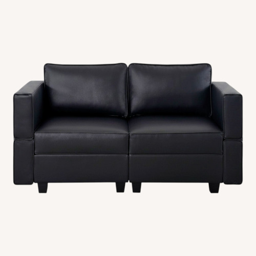 Used Amazon Black Leather Loveseat with Storage for sale on AptDeco