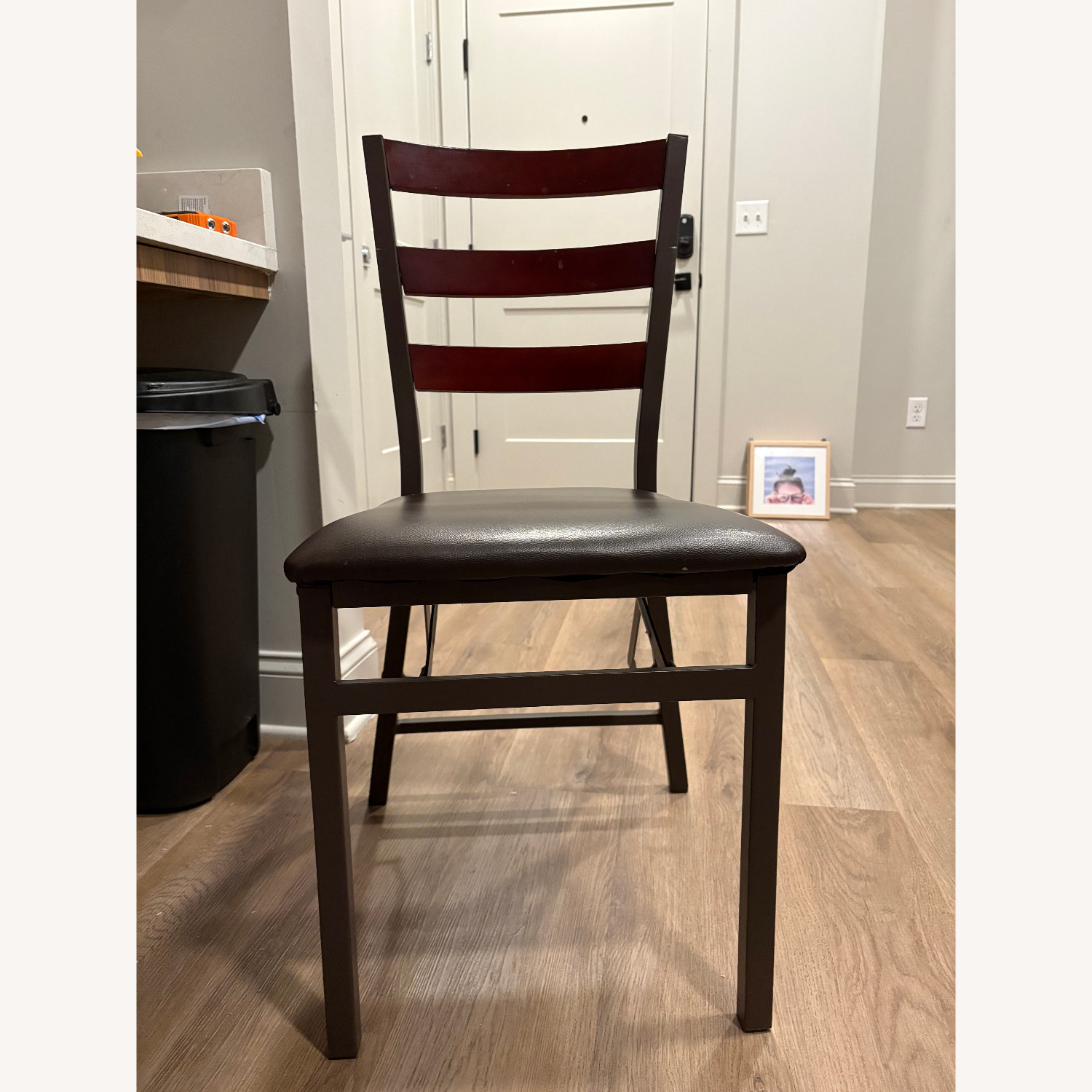  Wood Ladder Back Padded Folding Chair Brown - image-3