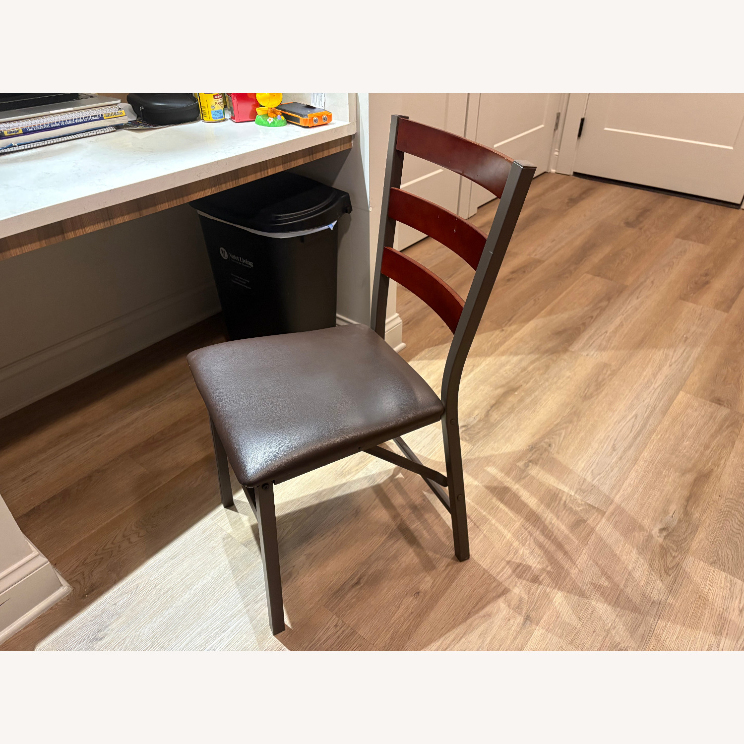  Wood Ladder Back Padded Folding Chair Brown - image-1