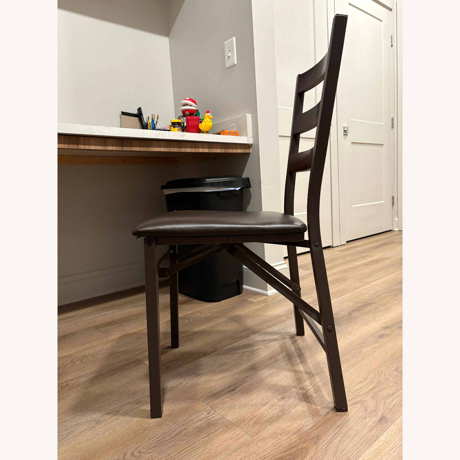  Wood Ladder Back Padded Folding Chair Brown - image-2