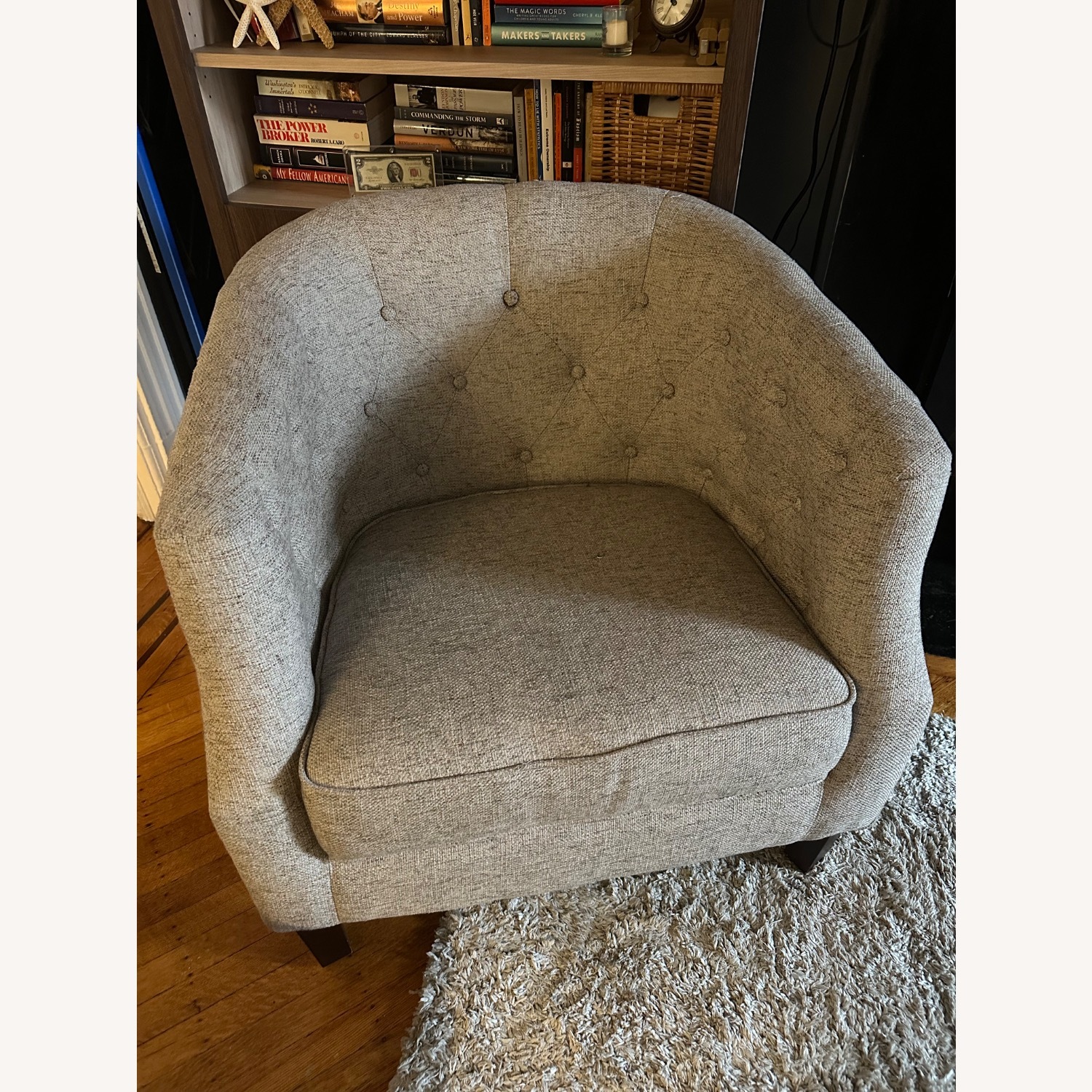 Gray Tufted Barrel Accent Chair - image-1