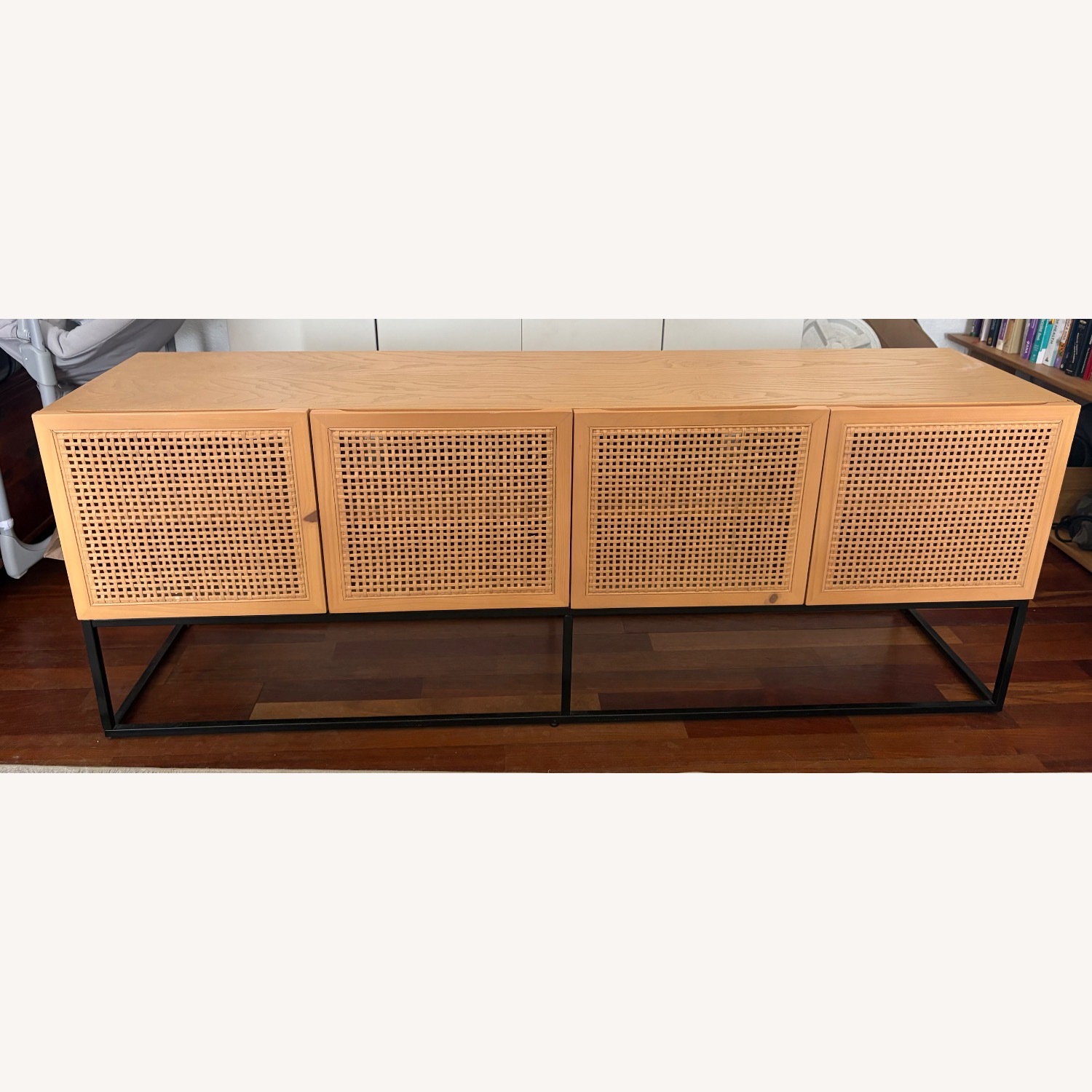 Cane Door Media Console with Metal Base - image-1