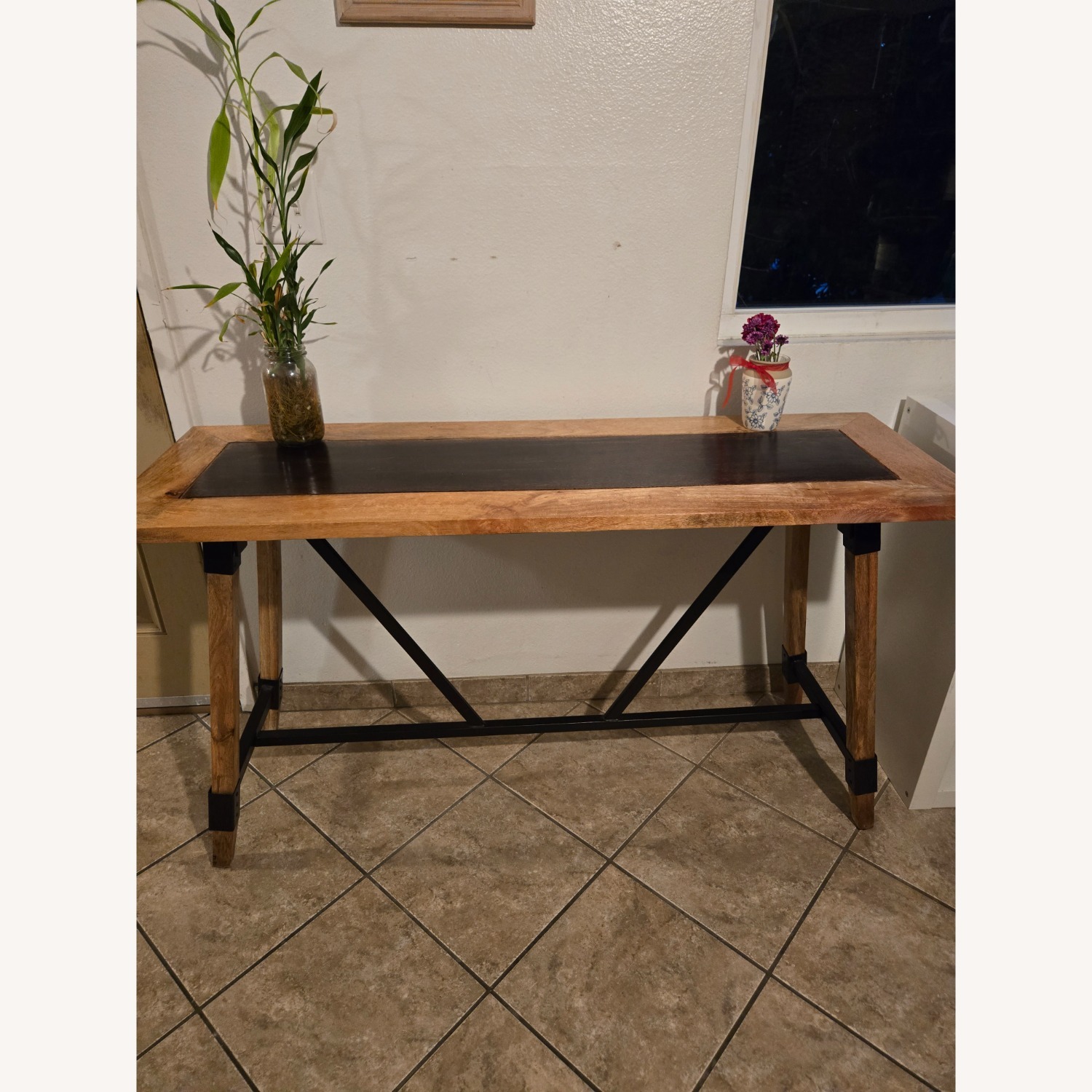 Natural Wood Side Table with Metal Base - image-5