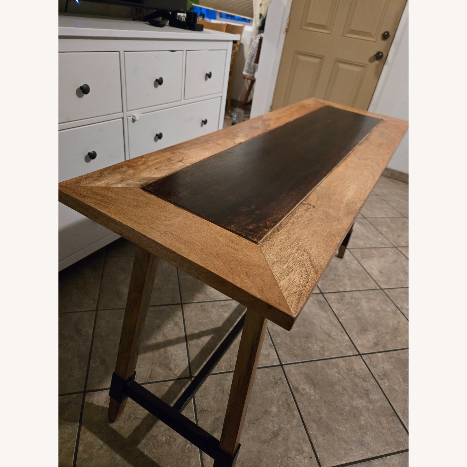 Natural Wood Side Table with Metal Base - image-2