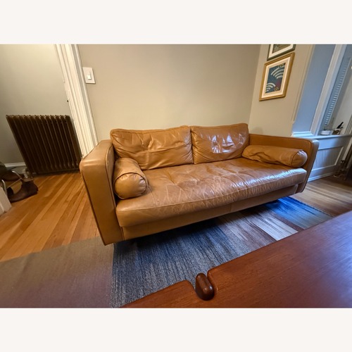 Used Article Sven Light Brown Leather Loveseat for sale on AptDeco